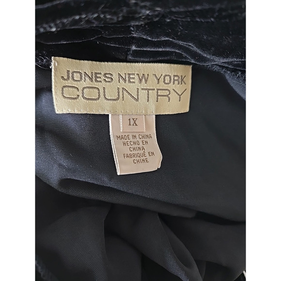Jones New York Country Black Velvet Cardigan 1X Long Duster Whimsigoth Party - Picture 6 of 7